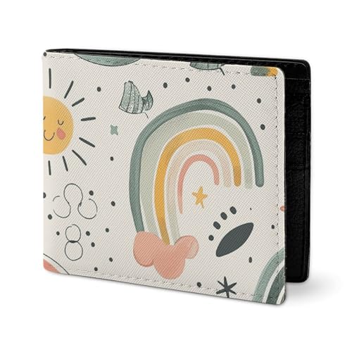 LYHVSFJW Ledergeldbörse für Herren, stilvolle Münzbörse für Damen, schlank und dünn, hellgelb, Bifold Wallet Kartenhalter, Wassermelone und Regenbogen, Einheitsgröße von LYHVSFJW