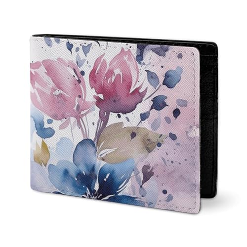 LYHVSFJW Ledergeldbörse für Herren, stilvolle Münzbörse für Damen, schlank und dünn, senfgelb und braun, Bifold Wallet Kartenhalter, Aquarellmalerei mit Blumenmuster, Einheitsgröße LYHVSFJW Ledergeldbörse für Herren, stilvolle Münzbörse für Damen, schlank und dünn, senfgelb und braun, Bifold Wallet Kartenhalter, Aquarellmalerei mit Blumenmuster, Einheitsgröße von LYHVSFJW