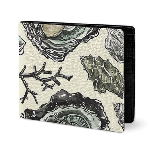 LYHVSFJW Ledergeldbörse für Herren, stilvolle Münzbörse für Damen, schlank und dünn, senfgelb und braun, Bifold Wallet Kartenhalter, Austern und Muscheln, Einheitsgröße von LYHVSFJW