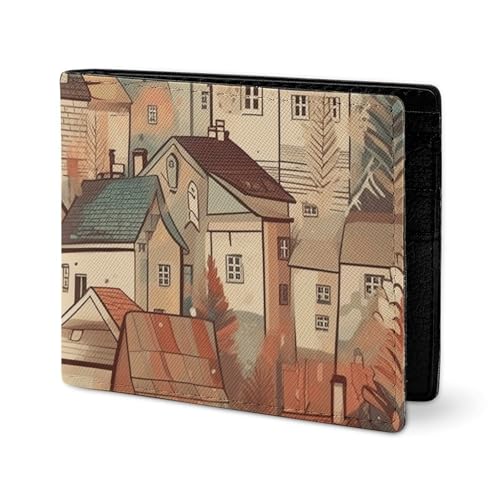 LYHVSFJW Ledergeldbörse für Herren, stilvolle Münzbörse für Damen, schlank und dünn, senfgelb und braun, Bifold Wallet Kartenhalter, Kleines Stadtmuster, Einheitsgröße LYHVSFJW Ledergeldbörse für Herren, stilvolle Münzbörse für Damen, schlank und dünn, senfgelb und braun, Bifold Wallet Kartenhalter, Kleines Stadtmuster, Einheitsgröße von LYHVSFJW