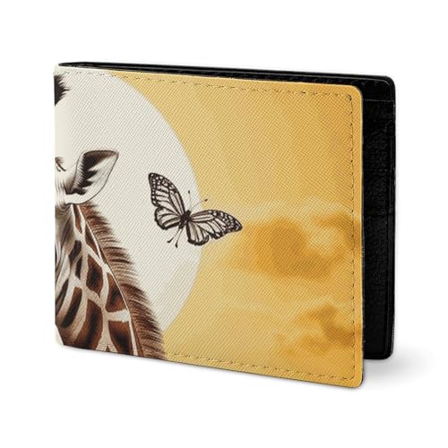 LYHVSFJW Ledergeldbörse für Herren, stilvolle Münzbörse für Damen, schlanke und dünne Chicago Skyline Bifold Wallet Kartenhalter, Giraffe und Sonnenblume, Einheitsgröße von LYHVSFJW