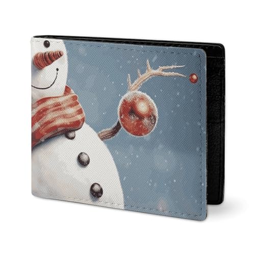 LYHVSFJW Ledergeldbörse für Herren, stilvolle Münzbörse für Damen, schlanke und dünne Chicago Skyline Bifold Wallet Kartenhalter, Lustiger Schneemann für Weihnachten, Einheitsgröße von LYHVSFJW