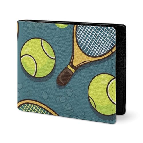 LYHVSFJW Ledergeldbörse für Herren, stilvolle Münzbörse für Damen, schlanke und dünne Indianer-Bifold-Geldbörse, Kartenhalter, Tennisschläger und Tennisbälle, Einheitsgröße von LYHVSFJW