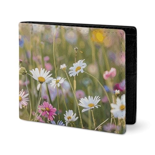 LYHVSFJW Ledergeldbörse für Herren, stilvolle Münzbörse für Damen, schlankes und dünnes LKW, kreatives Muster, Bifold Wallet Kartenhalter, Blumen im Feld, Einheitsgröße von LYHVSFJW