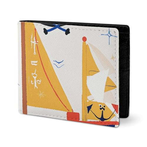 LYHVSFJW Ledergeldbörse für Herren, stilvolle Münzgeldbörse für Damen, schlank und dünn, Cartoon, niedlicher Otter, Bifold Wallet Kartenhalter, Nautischer Segelpirat, Einheitsgröße von LYHVSFJW