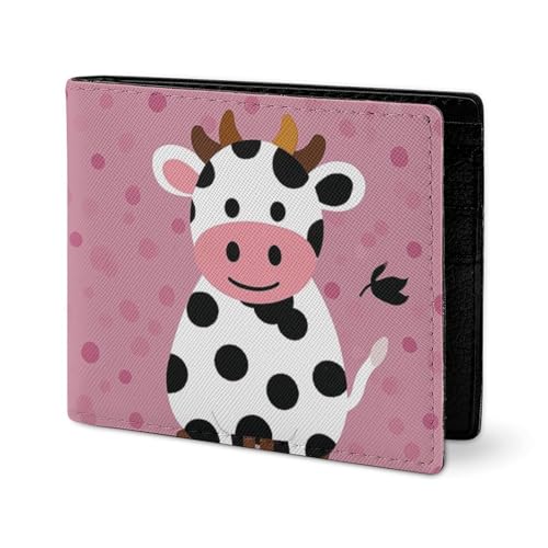 LYHVSFJW Ledergeldbörse für Herren, stilvolle Münzgeldbörse für Damen, schlank und dünn, Cartoon, niedlicher Otter, Bifold Wallet Kartenhalter, Süße Kuh mit Punkten, Einheitsgröße von LYHVSFJW