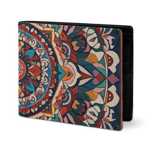 LYHVSFJW Ledergeldbörse für Herren, stilvolle Münzgeldbörse für Damen, schlank und dünn, Regenbogen-Herz-Muster, Bifold Wallet Kartenhalter, Mandala-Wandteppich, Einheitsgröße von LYHVSFJW