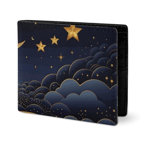 LYHVSFJW Ledergeldbörse für Herren, stilvolle Münzgeldbörse für Damen, schlank und dünn, bunt, tropisches Blättermuster, Bifold Wallet Kartenhalter, Es gibt Sterne und Mond darauf, Einheitsgröße LYHVSFJW Ledergeldbörse für Herren, stilvolle Münzgeldbörse für Damen, schlank und dünn, bunt, tropisches Blättermuster, Bifold Wallet Kartenhalter, Es gibt Sterne und Mond darauf, Einheitsgröße von LYHVSFJW