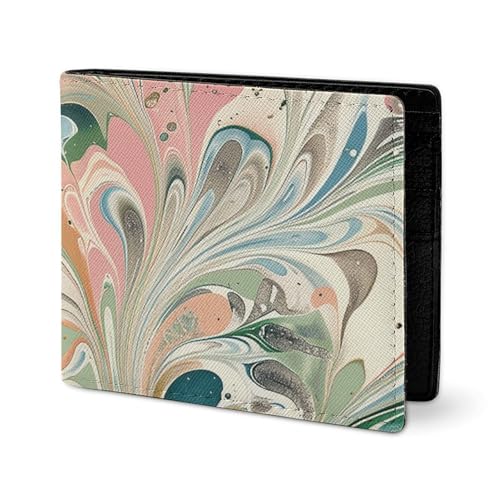 LYHVSFJW Ledergeldbörse für Herren, stilvolle Münzgeldbörse für Damen, schlank und dünn, bunt, tropisches Blättermuster, Bifold Wallet Kartenhalter, Pfirsichfarbene und weiße Wirbel, Einheitsgröße von LYHVSFJW