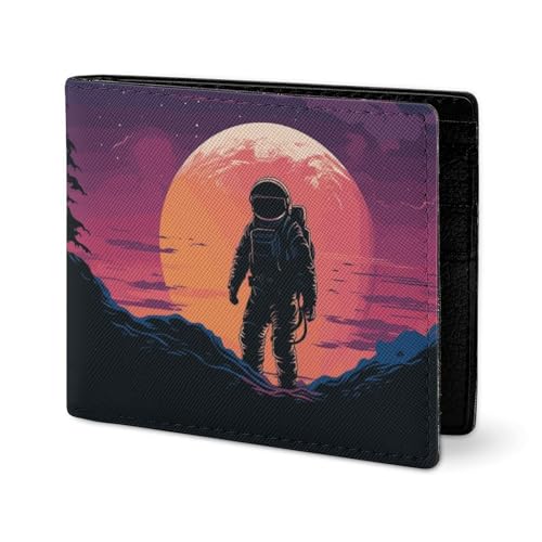 LYHVSFJW Ledergeldbörse für Herren, stilvolle Münzgeldbörse für Damen, schlank und dünn, buntes Pfirsich-Aquarell-Design, Bifold Wallet Kartenhalter, Cooler Astronaut, Einheitsgröße von LYHVSFJW