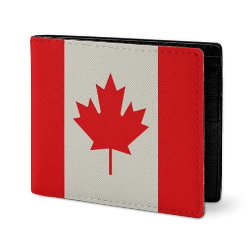 LYHVSFJW Ledergeldbörse für Herren, stilvolle Münzgeldbörse für Damen, schlank und dünn, buntes Pfirsich-Aquarell-Design, Bifold Wallet Kartenhalter, Retro-Kanada-Flaggenmuster, Einheitsgröße von LYHVSFJW