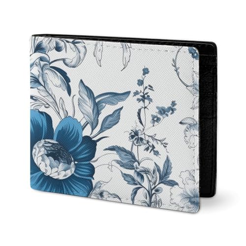 LYHVSFJW Ledergeldbörse für Herren, stilvolle Münzgeldbörse für Damen, schlank und dünn, dunkle und helle Farben, Bifold Wallet Card Holder, Blaues und weißes Blumenmuster, Einheitsgröße von LYHVSFJW
