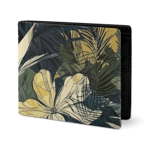 LYHVSFJW Ledergeldbörse für Herren, stilvolle Münzgeldbörse für Damen, schlank und dünn, rot, schwarz, Büffelkaro, Karomuster, Bifold Wallet Kartenhalter, Gelbe und schwarze Blumen, Einheitsgröße von LYHVSFJW