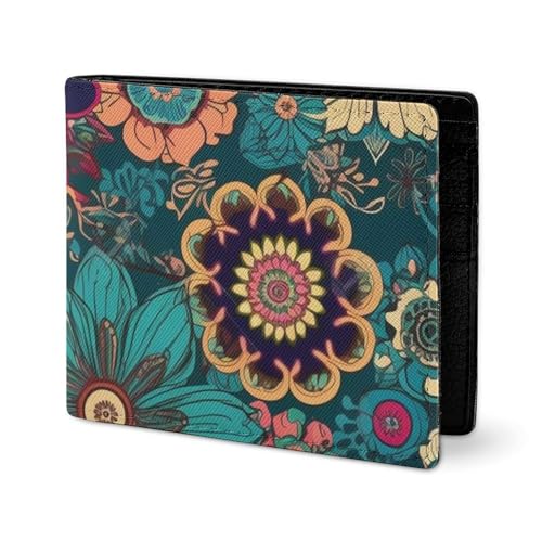 LYHVSFJW Ledergeldbörse für Herren, stilvolle Münzgeldbörse für Damen, schlanke und dünne Harfen-Siegelmalerei, Bifold-Geldbörse, Kartenhalter, Böhmische Blume, Einheitsgröße von LYHVSFJW