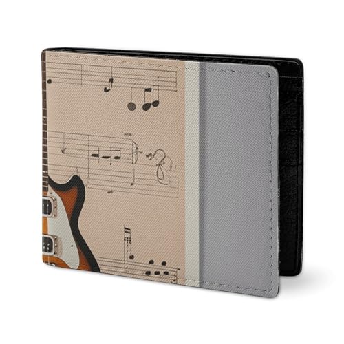 LYHVSFJW Ledergeldbörse für Herren, stilvolle Münzgeldbörse für Damen, schlanke und dünne Musikgitarre, Bifold Wallet Kartenhalter, Musikgitarren-Aufdruck, Einheitsgröße von LYHVSFJW