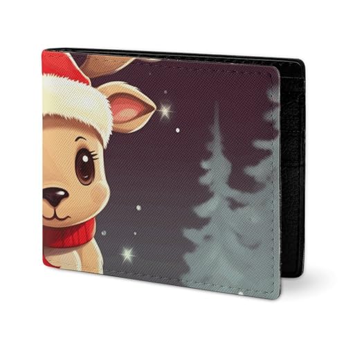 LYHVSFJW Ledergeldbörse für Herren, stilvolle Münzgeldbörse für Damen, schlanke und dünne Zwergspitze, Welpen, Punkt-Bifold-Geldbörse, Kartenhalter, Niedliches Weihnachts-Rentier, Einheitsgröße von LYHVSFJW