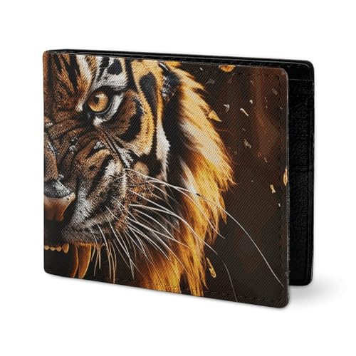 LYHVSFJW Ledergeldbörse für Herren, stilvolle Münzgeldbörse für Damen, schlanke und dünne rote Rose, Zuckerschädel Bifold Wallet Kartenhalter, Wilder Tiger, Einheitsgröße von LYHVSFJW