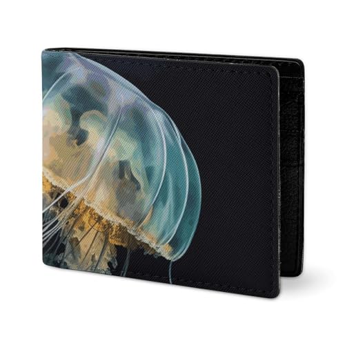 LYHVSFJW Ledergeldbörse für Herren Hirsch Vögel mit Blumen Stilvolle kleine Münzbörse für Frauen Schlanke und dünne Bifold Geldbörse mit Fach Kartenhalter, quallendesign, Einheitsgröße von LYHVSFJW