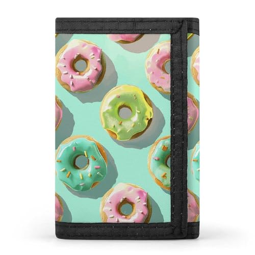 LYHVSFJW London Elements dreifach gefaltete Geldbörse mit 8 Kartenfächern, schmales Münzfach mit Reißverschluss, geteilte Geldscheine für Männer und Frauen, Mini-Donut-Muster, Einheitsgröße, Modern von LYHVSFJW