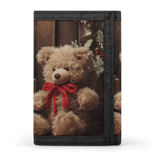LYHVSFJW Niedliche Mops-Geldbörse mit 8 Kartenfächern, schlankes Münzfach mit Reißverschluss, geteilte Geldscheine für Männer und Frauen, Weihnachtsbaumzweig, Bärenpuppe, Einheitsgröße, Modern von LYHVSFJW