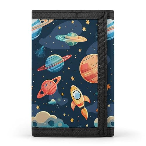 LYHVSFJW Red Dragon Fruit Pattern TriFold Wallet with 8 Card Slots, Slim Zipper Coin Pocket, Divided Billfold for Men Women, Cartoon-Planeten-Muster, Einheitsgröße, Modern von LYHVSFJW