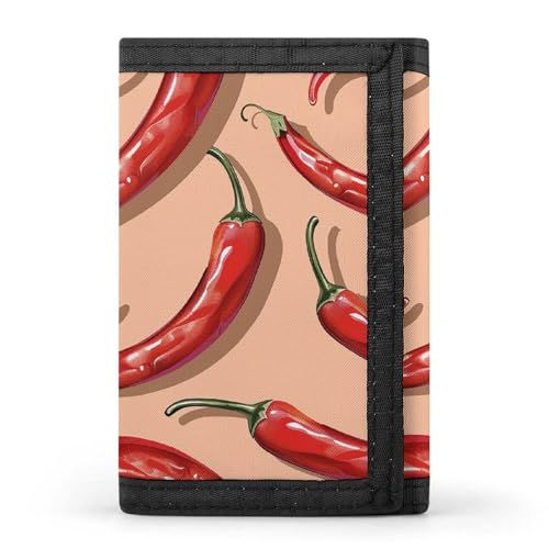 LYHVSFJW Red Dragon Fruit Pattern TriFold Wallet with 8 Card Slots, Slim Zipper Coin Pocket, Divided Billfold for Men Women, Chili-Pfeffer-Muster, Einheitsgröße, Modern von LYHVSFJW