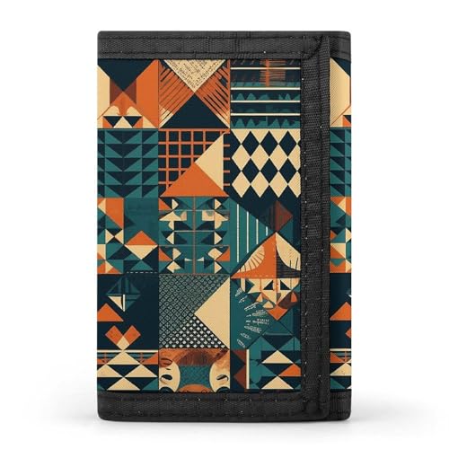 LYHVSFJW Smooth Round Rock TriFold Wallet with 8 Card Slots, Slim Zipper Coin Pocket, Divided Billfold for Men Women, Buntes Tribal-Muster, Einheitsgröße, Modern von LYHVSFJW