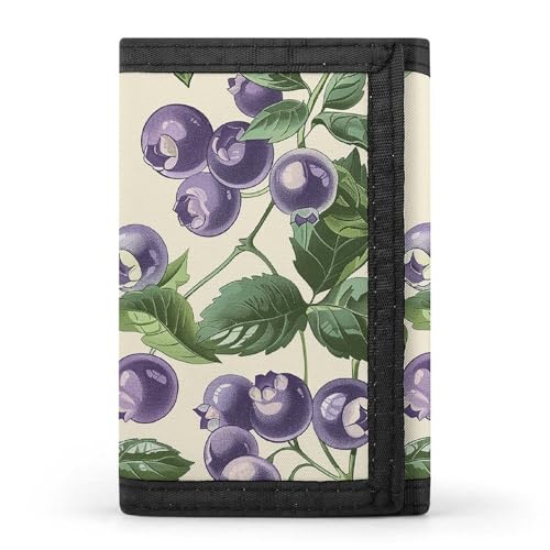 LYHVSFJW Smooth Round Rock TriFold Wallet with 8 Card Slots, Slim Zipper Coin Pocket, Divided Billfold for Men Women, Handgezeichnete Blaubeeren, Einheitsgröße, Modern von LYHVSFJW