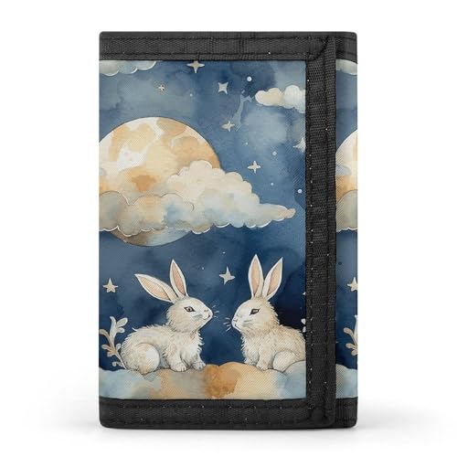 LYHVSFJW Smooth Round Rock TriFold Wallet with 8 Card Slots, Slim Zipper Coin Pocket, Divided Billfold for Men Women, Wolken und Hasen, Einheitsgröße, Modern von LYHVSFJW