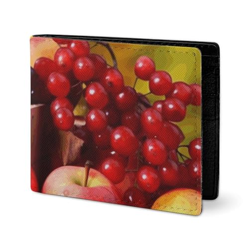 Ledergeldbörse für Herren Sonnenuntergang in Budapest Stilvolle kleine Münzbörse für Frauen Schlanke und dünne Bifold Wallet mit Fach Kartenhalter, Herbstrote Blätter und Früchte, Einheitsgröße von LYHVSFJW