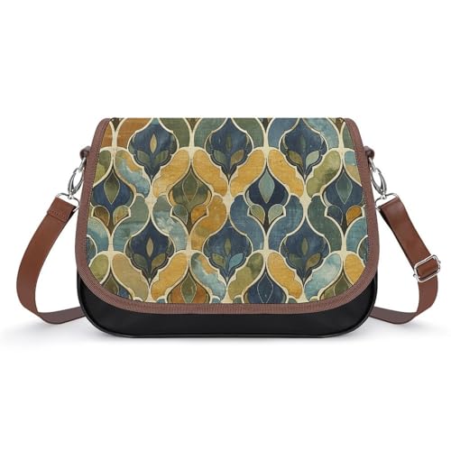 Lila Schmetterling und Blumen Crossbody Taschen für Damen Leder Handtaschen Reise Geldbörsen Schultertaschen Tragetasche für den täglichen Gebrauch, Senfgelb und Braun, Einheitsgröße von LYHVSFJW
