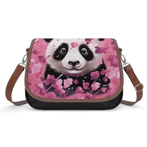 London Crossbody-Taschen für Damen, Lederhandtaschen, Reise-Geldbörsen, Schultertaschen, Tragetasche für den täglichen Gebrauch, Pink Panda Cotton, Einheitsgröße, Blumen und Tiere von LYHVSFJW