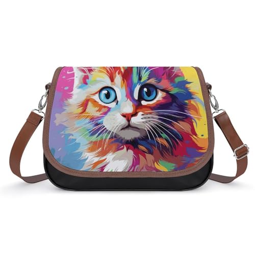 Regenbogen-Cartoon-Katzen-Crossbody-Tasche für Damen, Leder-Handtaschen, Reise-Geldbörsen, Schultertaschen, Tragetasche für den täglichen Gebrauch, Regenbogen-Katze, Einheitsgröße, Blumen und Tiere Regenbogen-Cartoon-Katzen-Crossbody-Tasche für Damen, Leder-Handtaschen, Reise-Geldbörsen, Schultertaschen, Tragetasche für den täglichen Gebrauch, Regenbogen-Katze, Einheitsgröße, Blumen und Tiere von LYHVSFJW