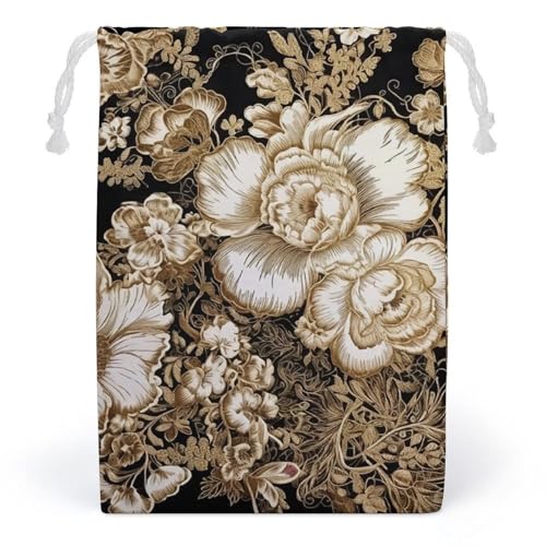 LYHVSFZQ Aufbewahrungstasche Make-up Tasche Spielzeug Tasche Wiederverwendbare Taschen Kulturbeutel Gold Blatt Blumen Gedruckt Organizer Multifunktionale Faltbare Ditty Bag Reisetasche, stil, 12*18cm von LYHVSFZQ