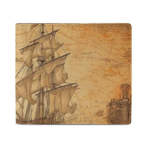 LYHVSFZQ Brieftasche Karte Fall Schiff Und Kompass Gedruckt Geldbörse Herren Brieftasche Ideal für Arbeit Reisen Und Täglichen Gebrauch, Stil, One Size, Lässig, Stil, One Size, Casual, Stil, One size von LYHVSFZQ