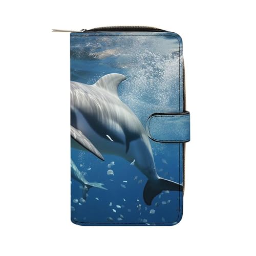 LYHVSFZQ Geldbörse für Männer Geldbörse Kartenhalter mit Reißverschluss niedliche Delfine bedruckte Geldbörse für den täglichen Gebrauch und Urlaubsgeschenke, Stil, 19.7 x 11 x 3.5 cm, Stil von LYHVSFZQ