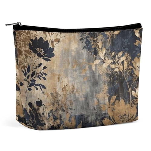 LYHVSFZQ Schminktasche Faltbare Kosmetiktasche Gold und Schwarz Blumen Bedruckte Make-up Organizer Reise Kosmetiktasche für Reisen und Alltag Stil One Size Kosmetiktasche Stil One Size Make-up Tasche von LYHVSFZQ