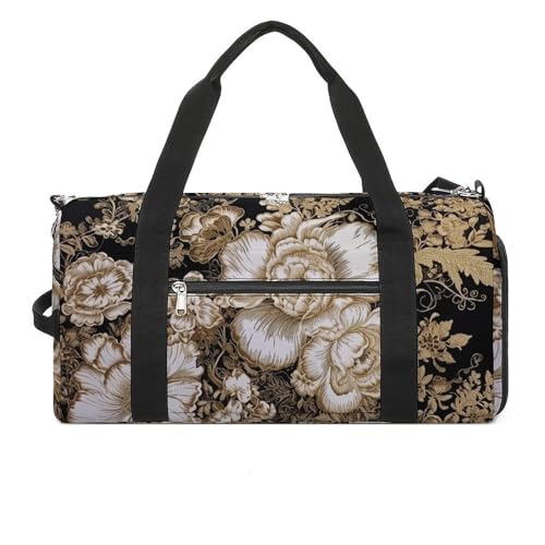 Sporttasche Blattgold und Blumen Bedruckte Seesack Yoga Rucksack Seesack Kleine Sporttasche für Männer Frauen Stil One Size Gym Bag Style One Size Sporttasche Sportbeutel Style One Size Sporttasche von LYHVSFZQ