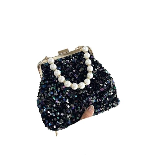 Pailletten Tasche Perle Pailletten Luxus Abend Taschen for Frauen Metall Haspe Tote Hochzeit Party Kupplung Schulter Kette Handtaschen Glänzende Geldbörse Geeignet für Hochzeiten, Bälle, Partys(Black) von LYHYDMA