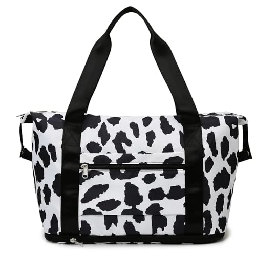 Reisetasche Große Kapazität Druck Reisetasche Frauen wasserdichte Weibliche Gepäck Tote Handtasche Duffle Wochenende Tasche Sport Schulter Tasche(Cow Pattern) von LYHYDMA