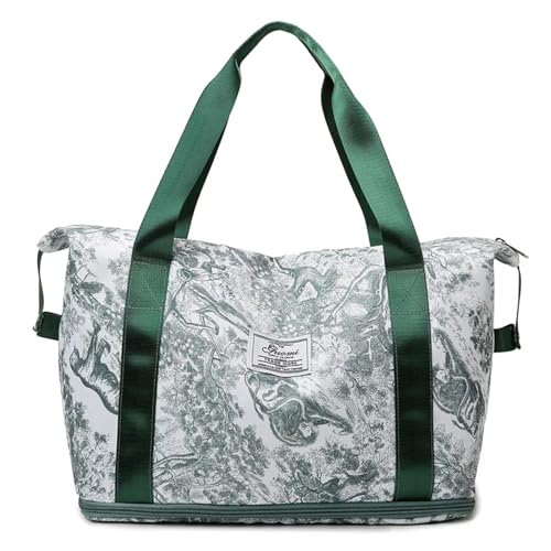 Reisetasche Große Kapazität Druck Reisetasche Frauen wasserdichte Weibliche Gepäck Tote Handtasche Duffle Wochenende Tasche Sport Schulter Tasche(Printed Green) von LYHYDMA