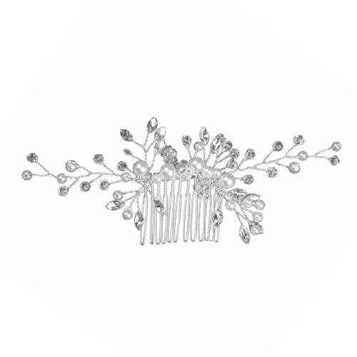 LYITZW 1 Stück Braut Hochzeit Haarkämme Kristall Blume Braut Kopfschmuck Perlen Haarklammern Haarschmuck für Frauen und Mädchen(Silber) von LYITZW