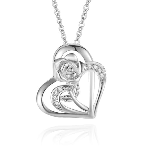 1 Stück Kette Damen Herzkette Rose 925 Sterling Silber Geburtsstein Halsketten Schmuck Herz Anhänger Weihnachten Valentinstag Muttertags Geschenk Hochzeit Jubiläum Geburtstag Frau Freundin Mama von LYITZW