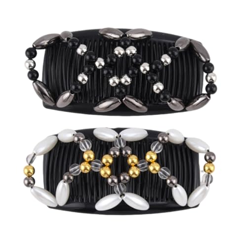 LYITZW 2 Stück Haarkamm zum Stecken, Haarspangen Damen, Modisch Dehnbar Haarklammer für Dick oder Fein Haar, Haltbar Doppelt Haarkamm Perlen für Damen Mädchen Haarschmuck DIY Frisur von LYITZW