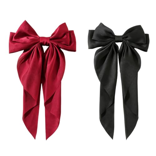 2 Stück Haarspangen mit großer Schleife weicher seidiger Satin-Haarspange langer Schwanz französisches Band Haarnadeln Bowknot-Clips für Party Weihnachten Frauen,Zubehör für Frauen und Mädchen von LYITZW