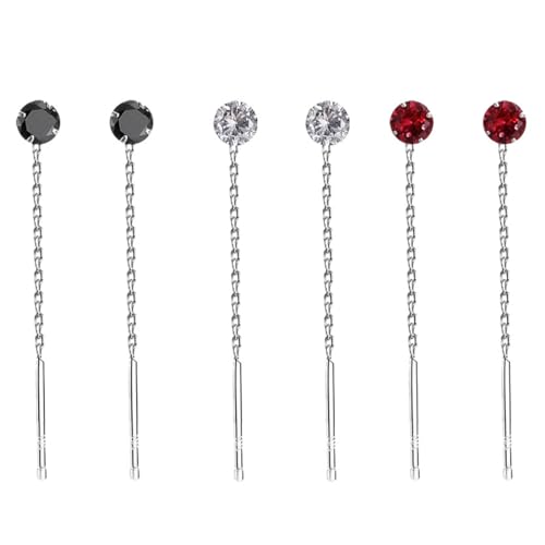 LYITZW 3 Paar Ohrringe Solide 925 Sterling Silber Ohr Linie Ohrring für Frauen Einfädler Edlen Schmuck,Einfädler Ohrringe Edelstahl langkettige Ohrringe für Frauen Tropfen Quasten Ketten Ohrringe Set von LYITZW