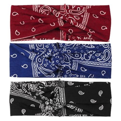 3 Stück Haarbänder Damen Breite Elastische Weiche Sommer Boho Stirnband Print Haarschmuck Yoga Sport Haarband Mehrfarbig Dünn Stirnbänder von LYITZW
