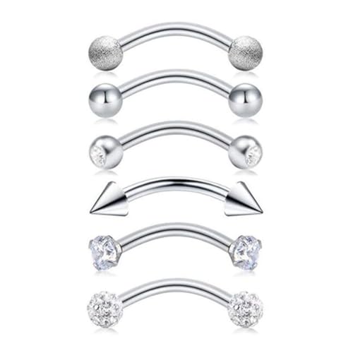 LYITZW 6 Stück Piercing Augenbrauen 8mm, Pierc ing Curved Barbell, Rook Pi ercing Ohr, Piercin g Schmuck, Rook Pi ercing Herz Mond Schmetterling Blume, Pier cing Stecker für Damen Herren von LYITZW