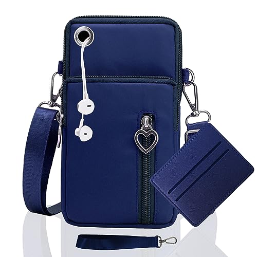 Handytasche Zum Umhängen Damen Handy Tasche Umhängetasche Blau Mit Geldbörse Zum Umhängen Mädchen Mit Kopfhörer Eingang Schultertasche Handytaschen Verstellbar Schultergurt Armtasche Sportarmband von LYJOW