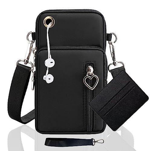 Handytasche Zum Umhängen Damen Handy Tasche Umhängetasche Mit Geldbörse Zum Umhängen Mädchen Mit Kopfhörer Eingang Schultertasche Handytaschen Verstellbar Schultergurt Armtasche Sportarmband（Schwarz） von LYJOW